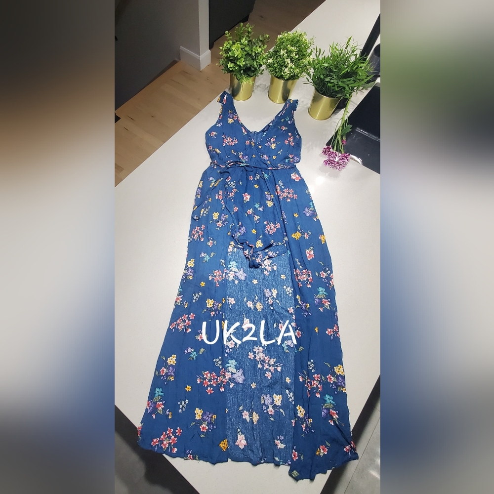 UK2LA Splendide combi-short de style robe maxi bleu avec motifs floraux